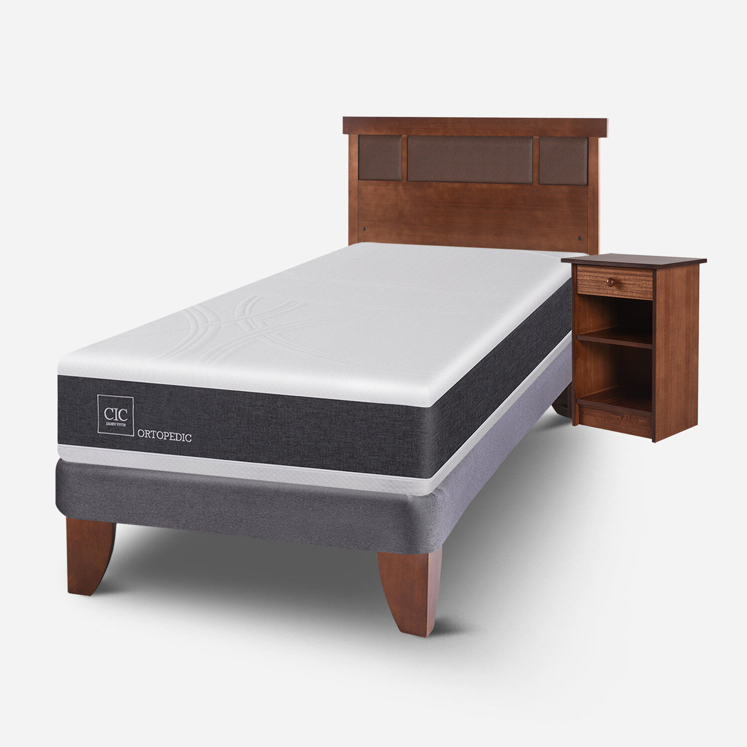 Cama Europea 1,5 Plazas Ortopedic + Set Dublín Caramel