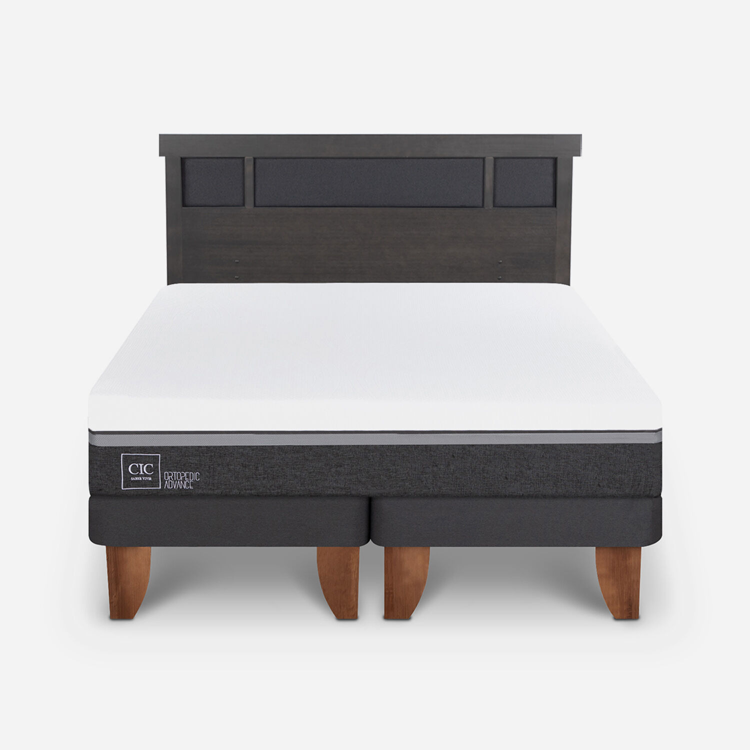 Cama Europea 2 Plazas Ortopedic Advance Base Dividida + Respaldo Dubl&iacute;n Gris