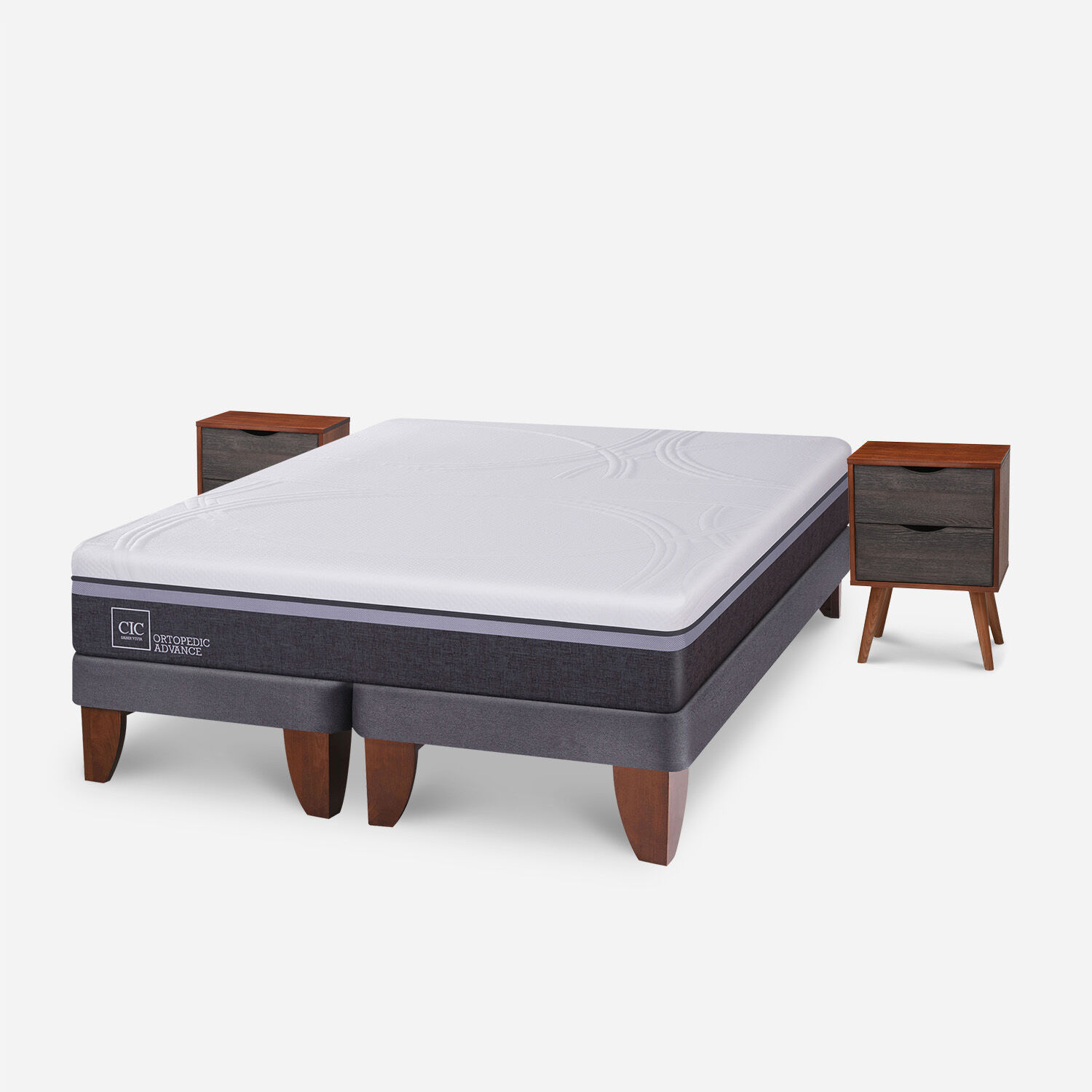 Cama Europea 2 Plazas Ortopedic Advance Base Dividida + Veladores N&iacute;ger