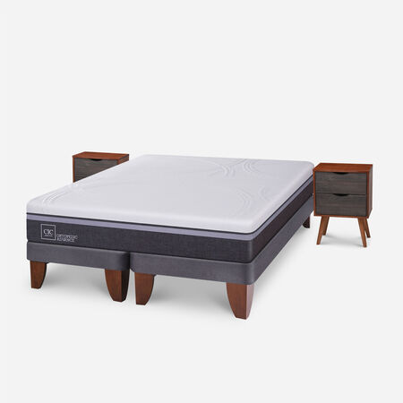 Cama Europea 2 Plazas Ortopedic Advance Base Dividida + Veladores N&iacute;ger