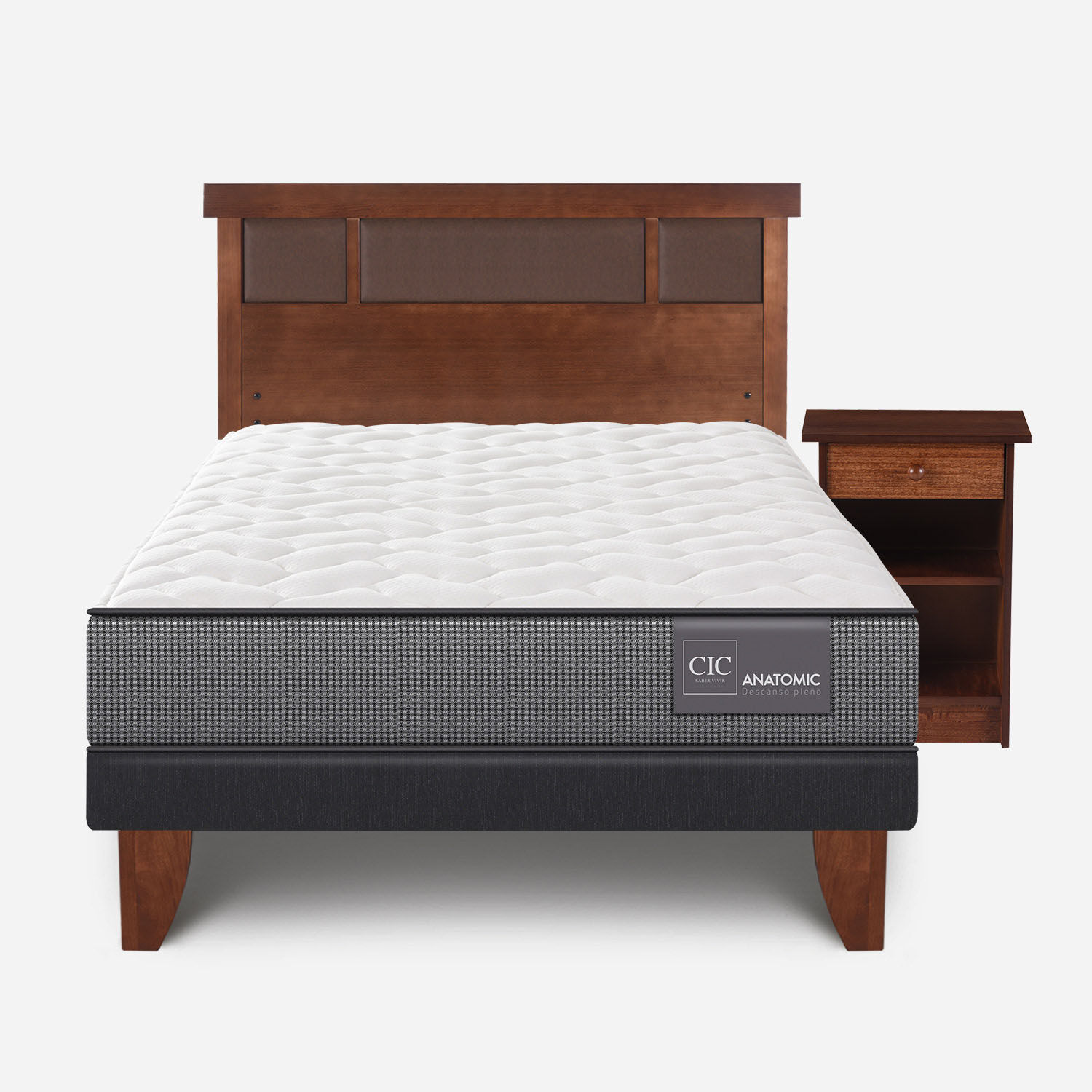 Cama Europea 1,5 Plazas Anatomic + Set Dubl&iacute;n Caramel