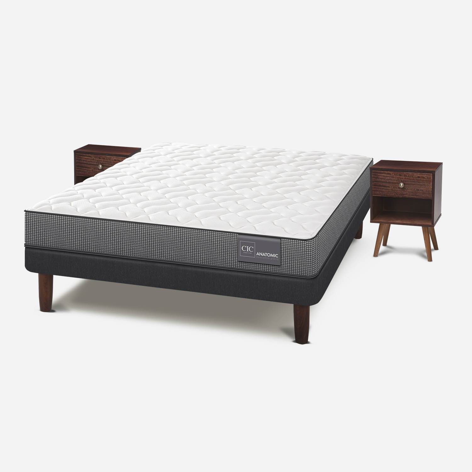 Cama Europea 2 Plazas Anatomic Base Normal + Veladores M&uacute;nich Chocolate