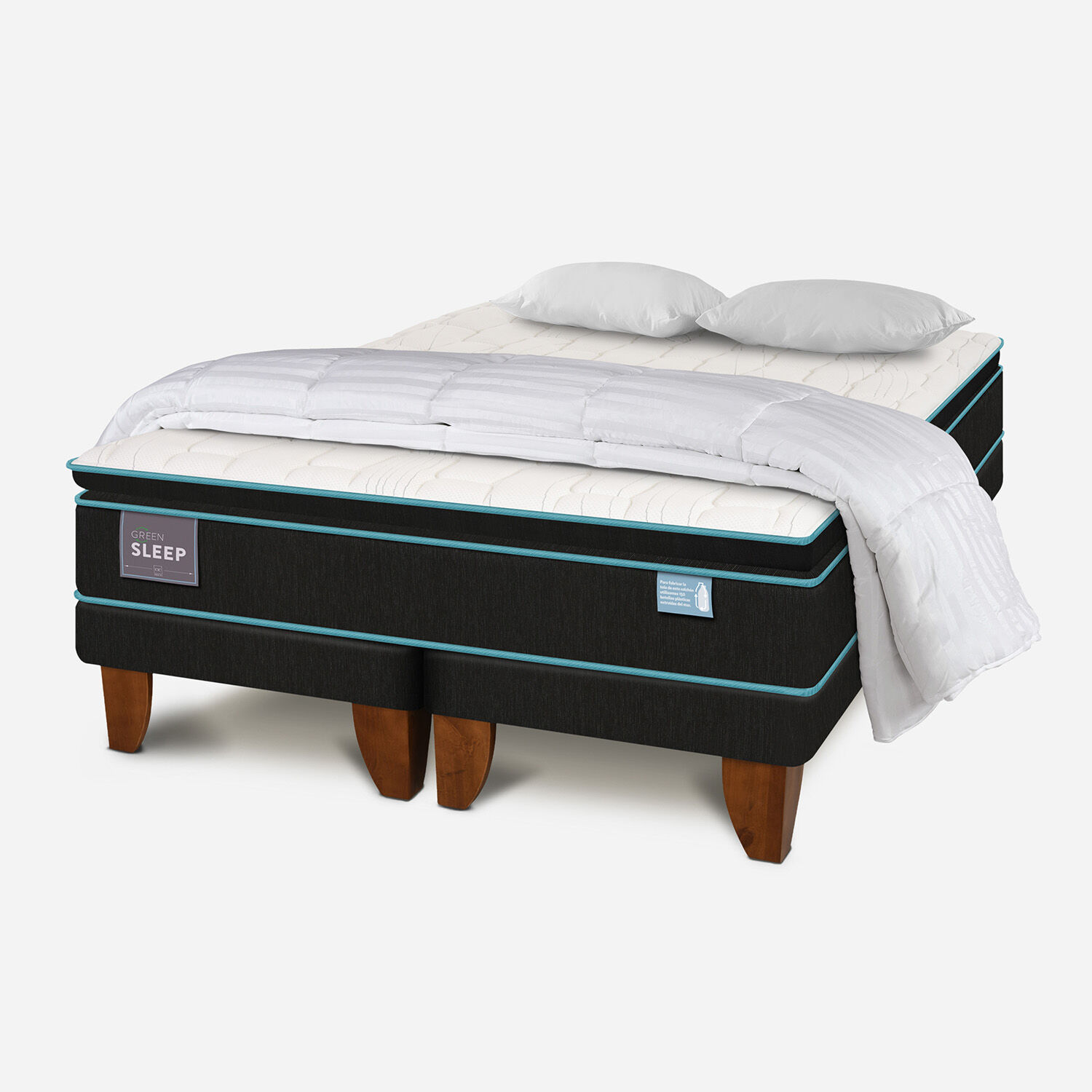 Cama Europea King Green Sleep + Almohadas Viscoel&aacute;sticas + Plum&oacute;n