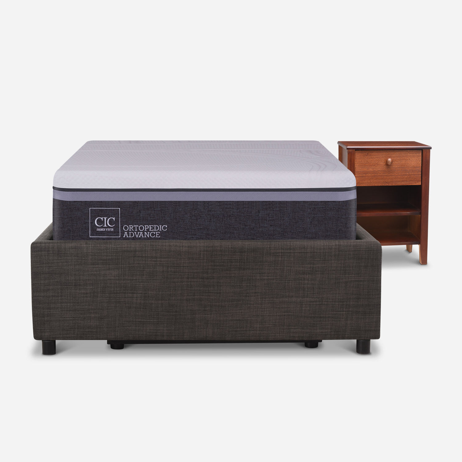 Cama Space Box 1,5 Plazas Ortopedic + Velador Torino Caramel