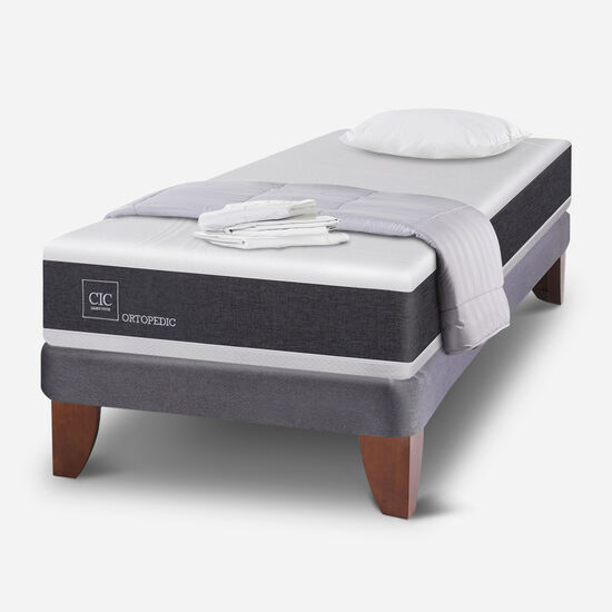 Cama Europea 1.5 Plazas Ortopedic + Almohada + Plumón