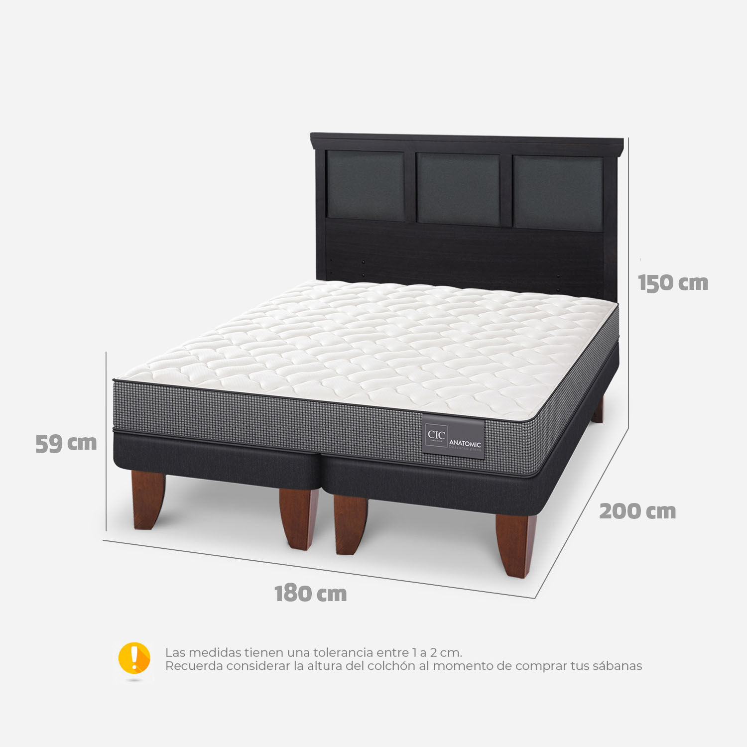 Cama Europea King Anatomic + Respaldo Torino Negro