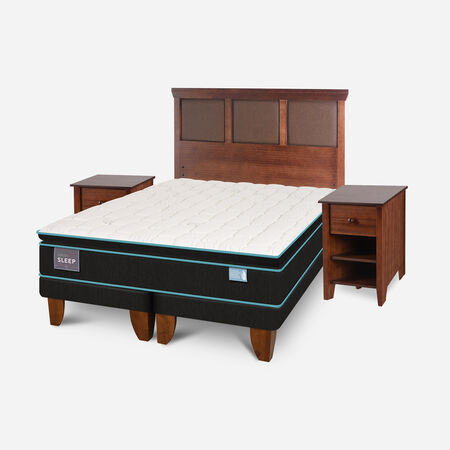 Cama Europea 2 Plazas Green Sleep Base Dividida + Set Torino Caramel