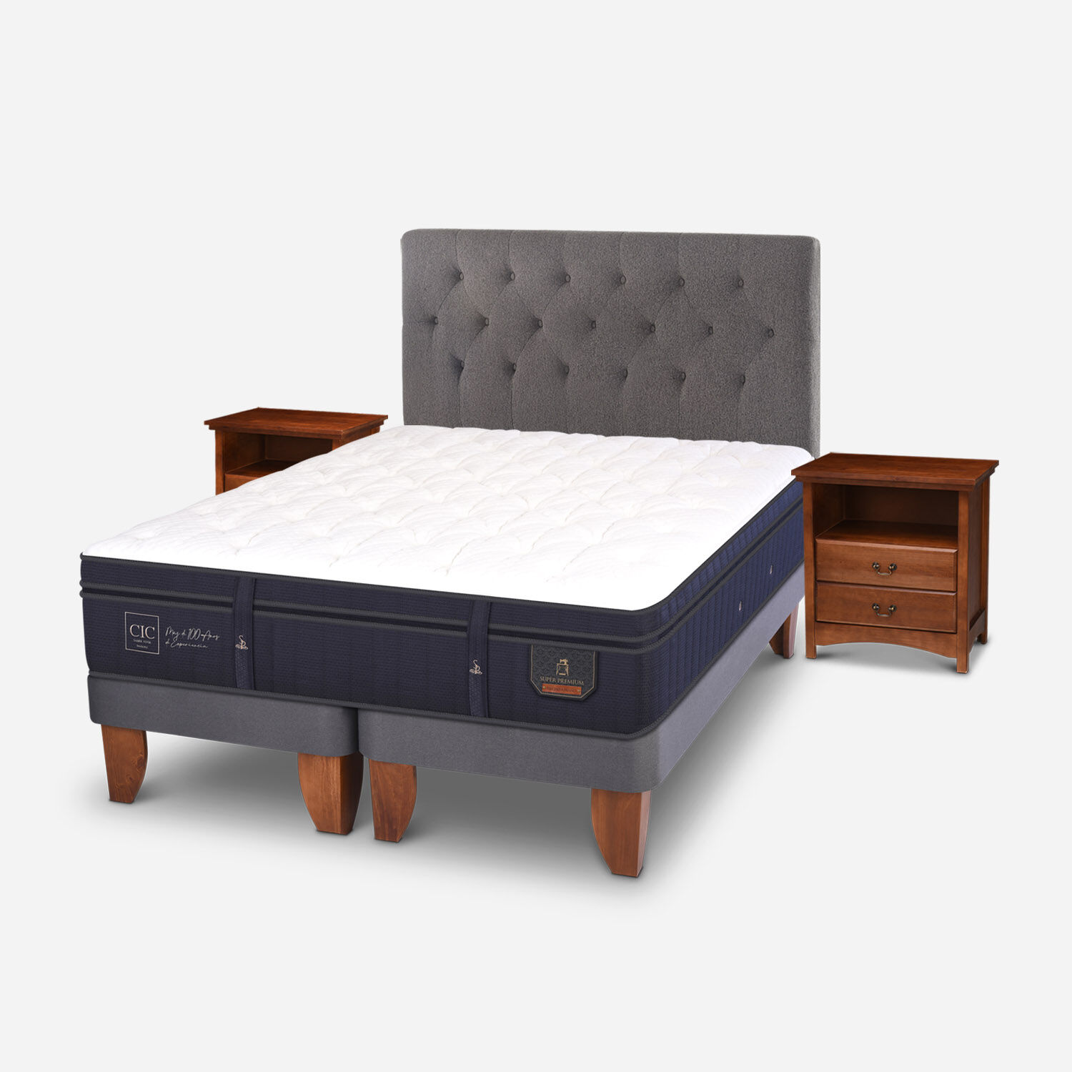 Cama Europea 2 Plazas Super Premium Base Dividida + Set Kavery