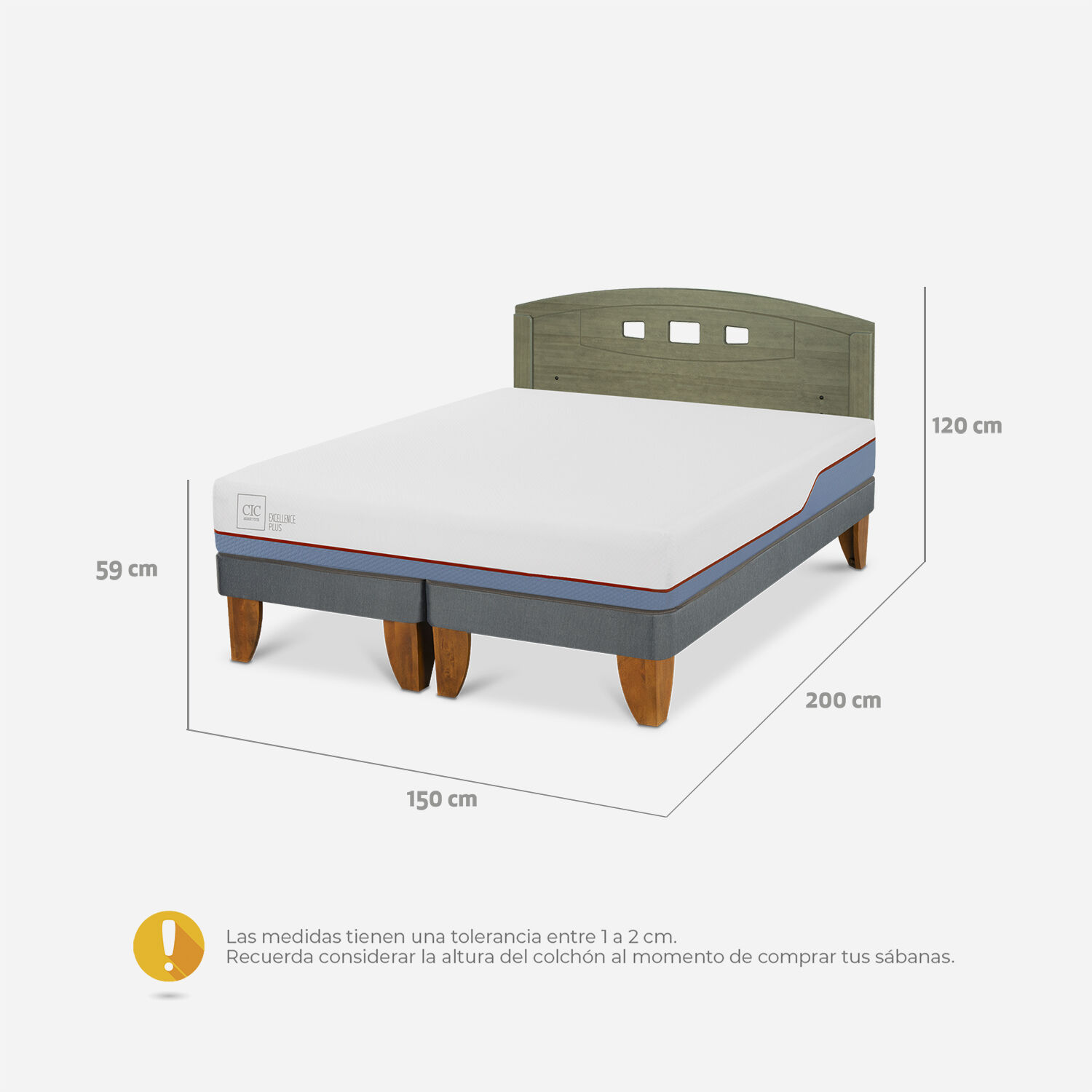 Cama Europea 2 Plazas Excellence Plus Base Dividida + Respaldo Gales Olivo