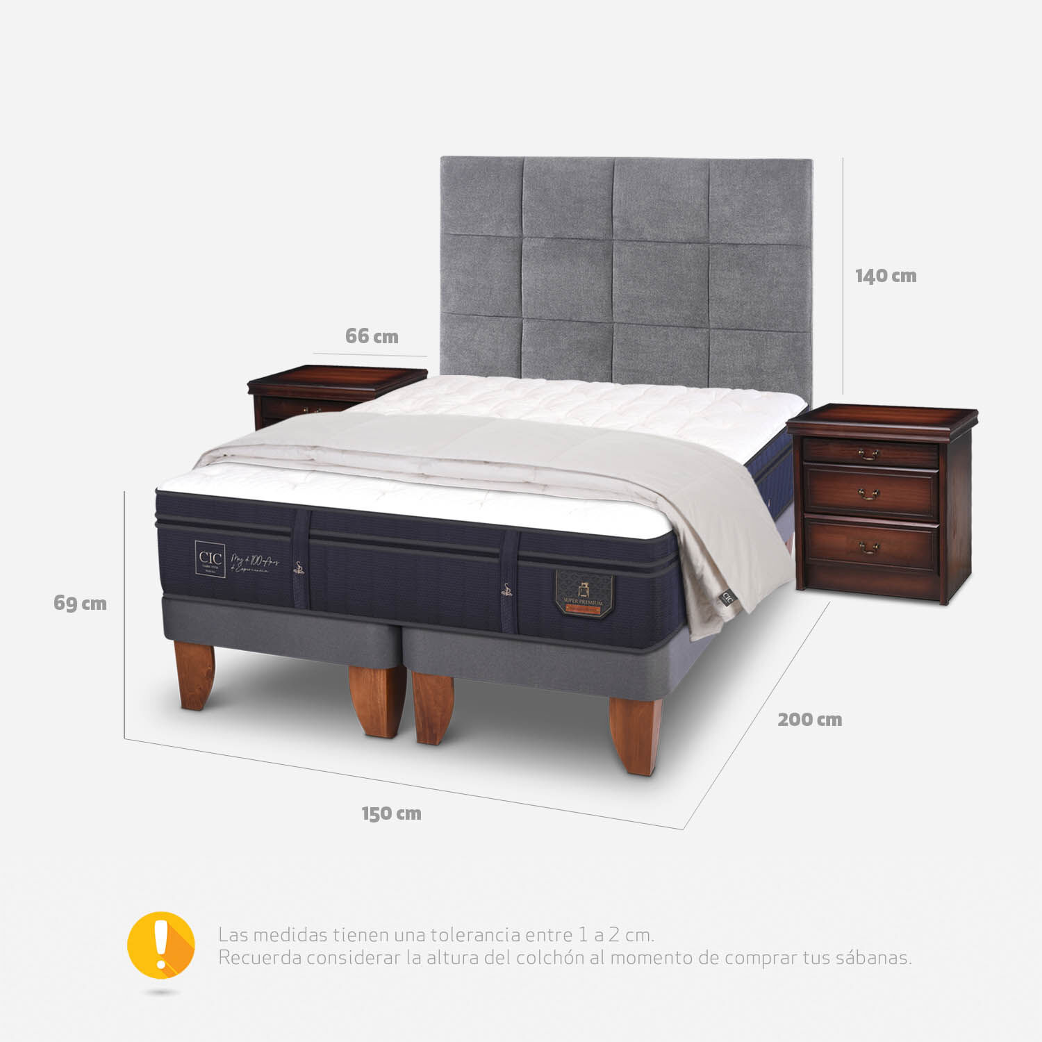Cama Europea 2 Plazas Base Dividida Super Premium + Set Támesis + Almohadas 100% Pluma de Ganso