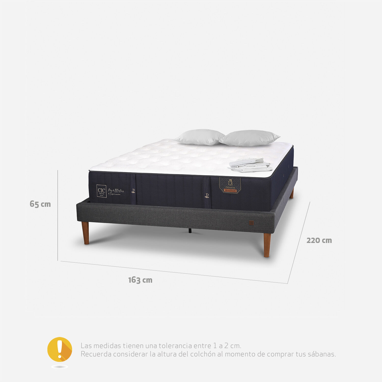 Cama Europea Curve 2 Plazas Premium + Almohadas + Sabanas