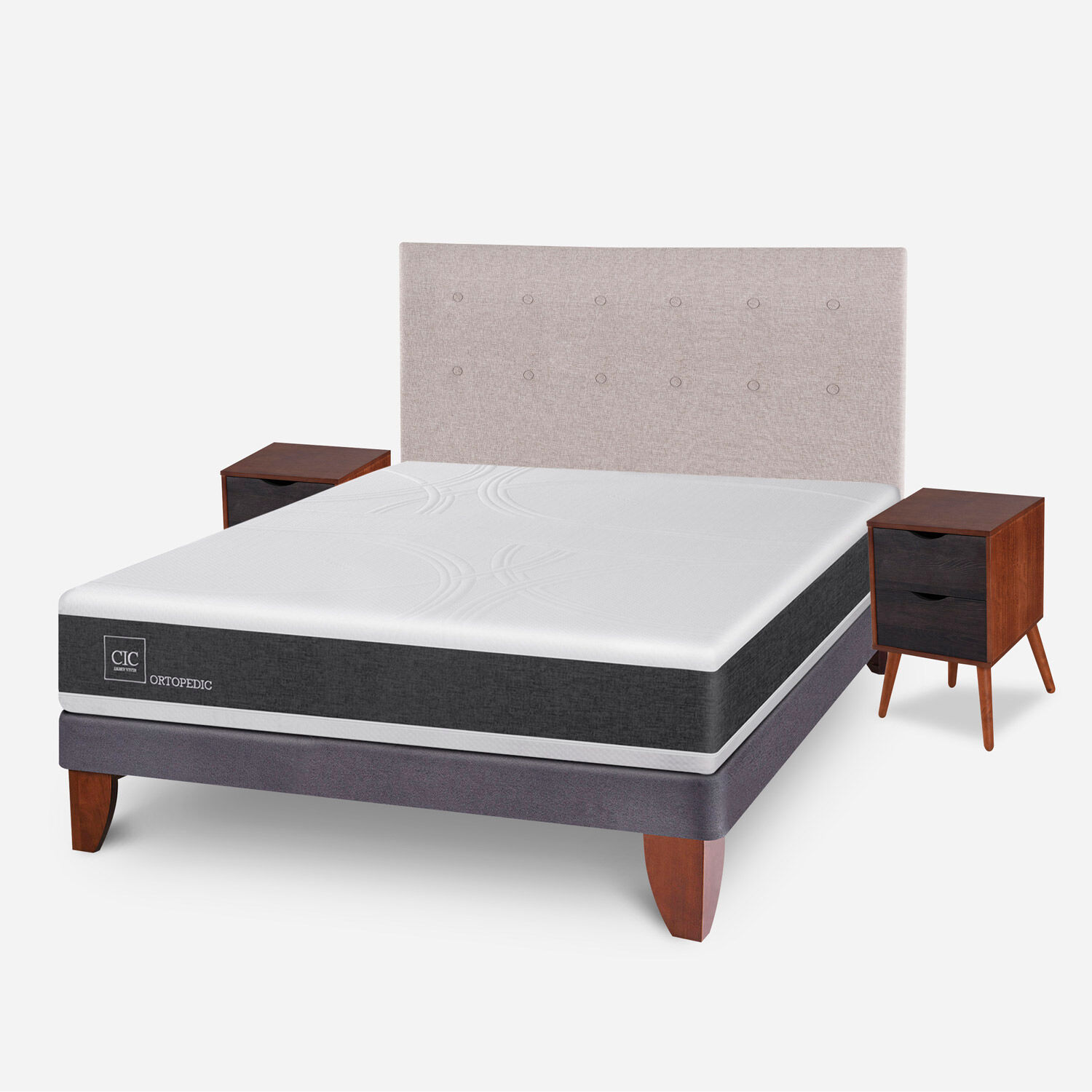 Cama Europea 2 Plazas Ortopedic Base Normal + Set Tigris