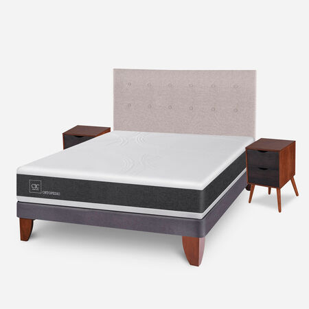 Cama Europea 2 Plazas Ortopedic Base Normal + Set Tigris