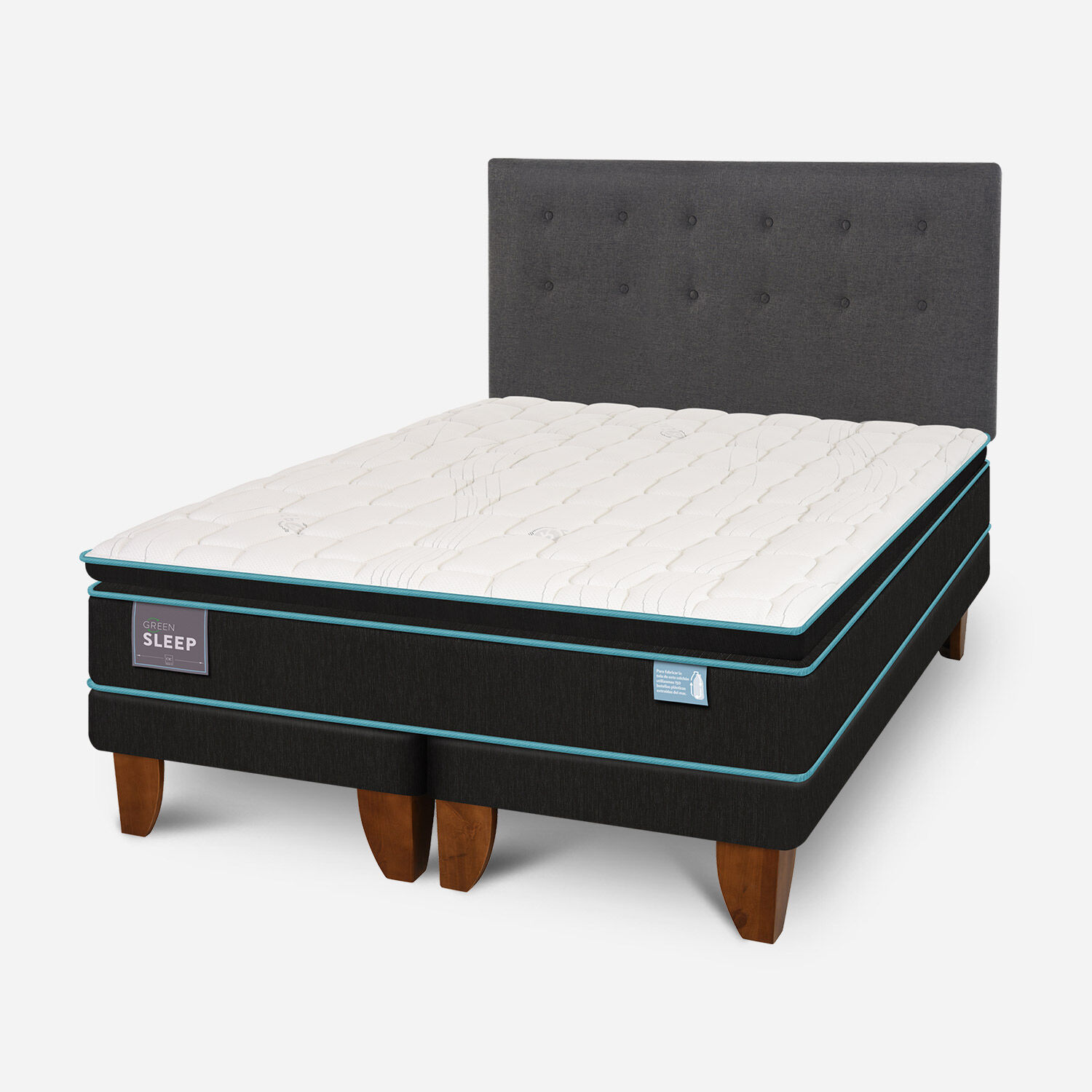 Cama Europea 2 Plazas Green Sleep Base Dividida + Respaldo &Eacute;ufrates