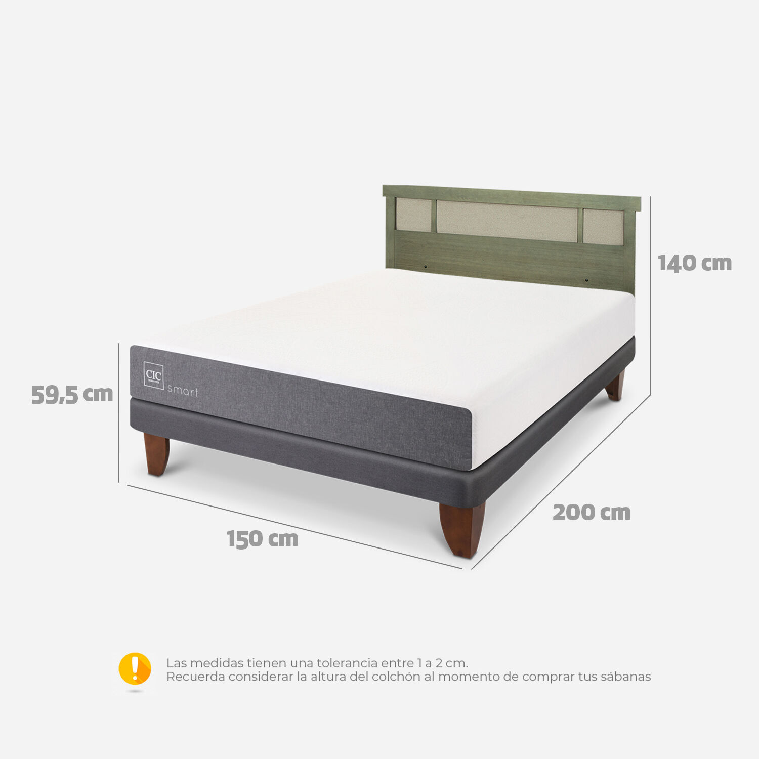 Cama Europea 2 Plazas Smart Base Normal + Respaldo Dubl&iacute;n Olivo