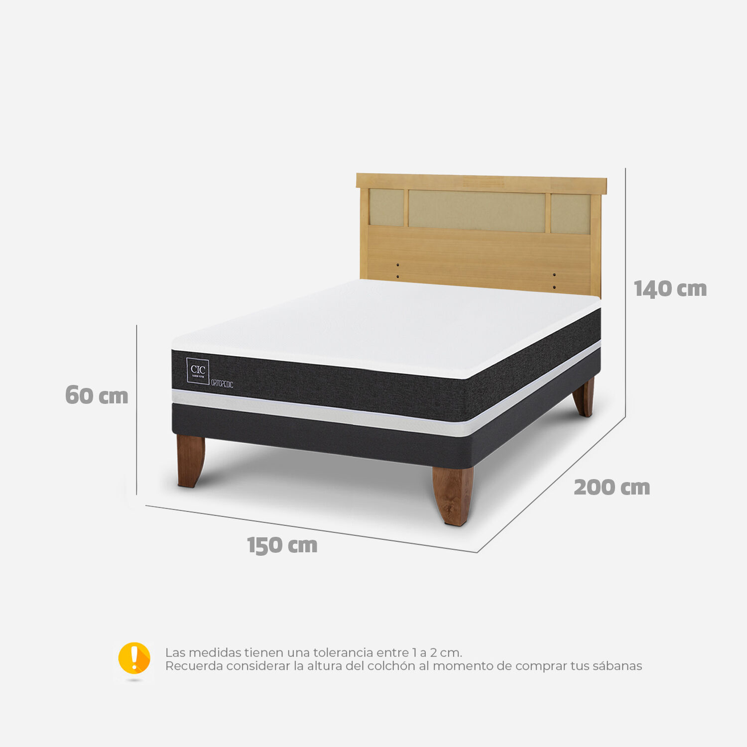 Cama Europea 2 Plazas Ortopedic Base Normal + Respaldo Dublín Mostaza