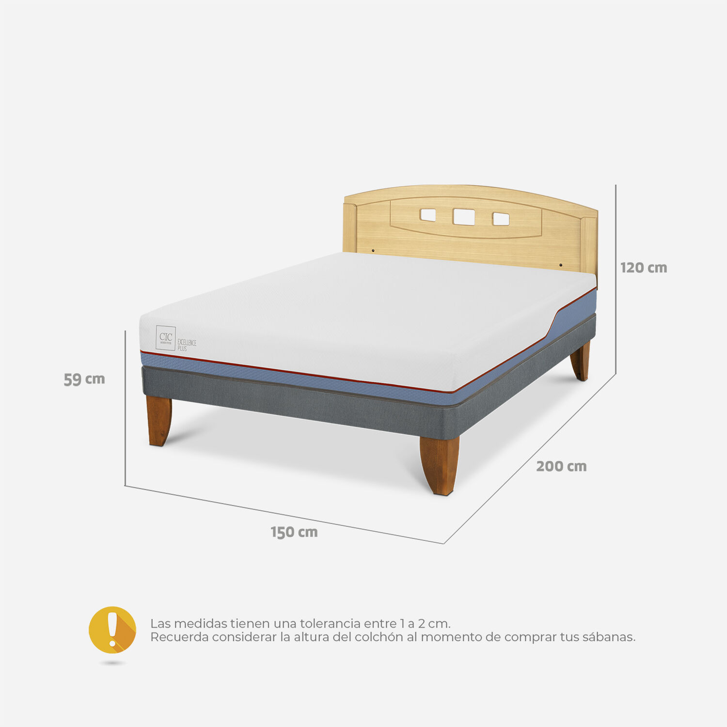 Cama Europea 2 Plazas Excellence Plus Base Normal + Respaldo Gales Mostaza