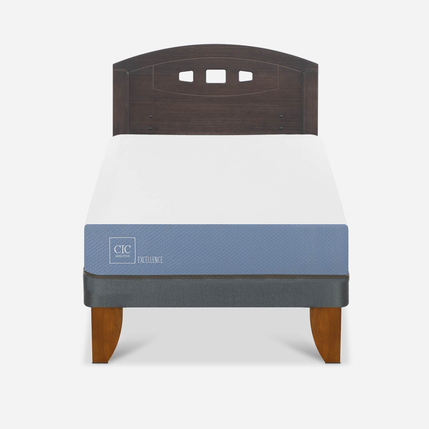 Cama Europea 1,5 Plazas Excellence + Respaldo Gales Gris