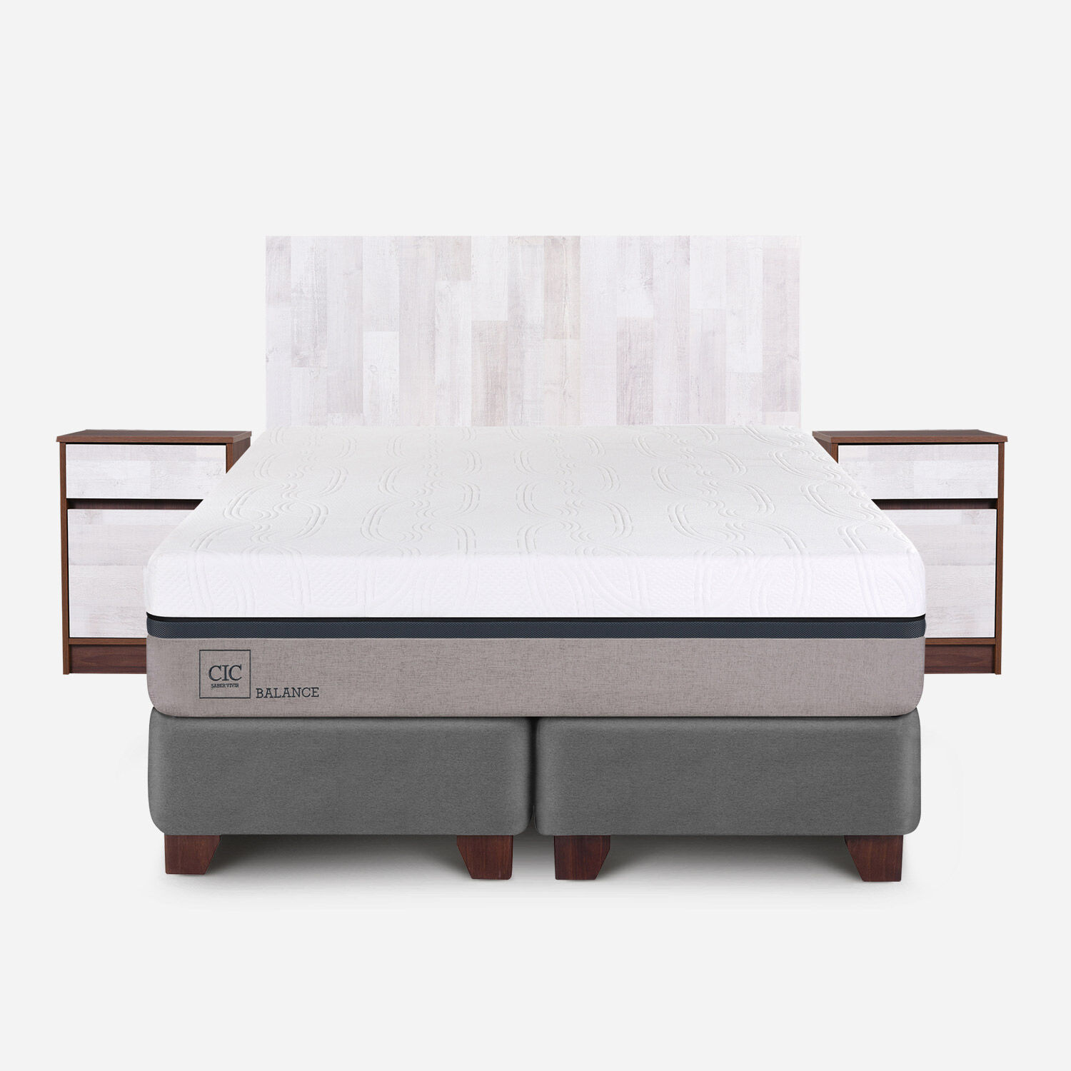 Box Spring 2 Plazas Balance + Set Legno