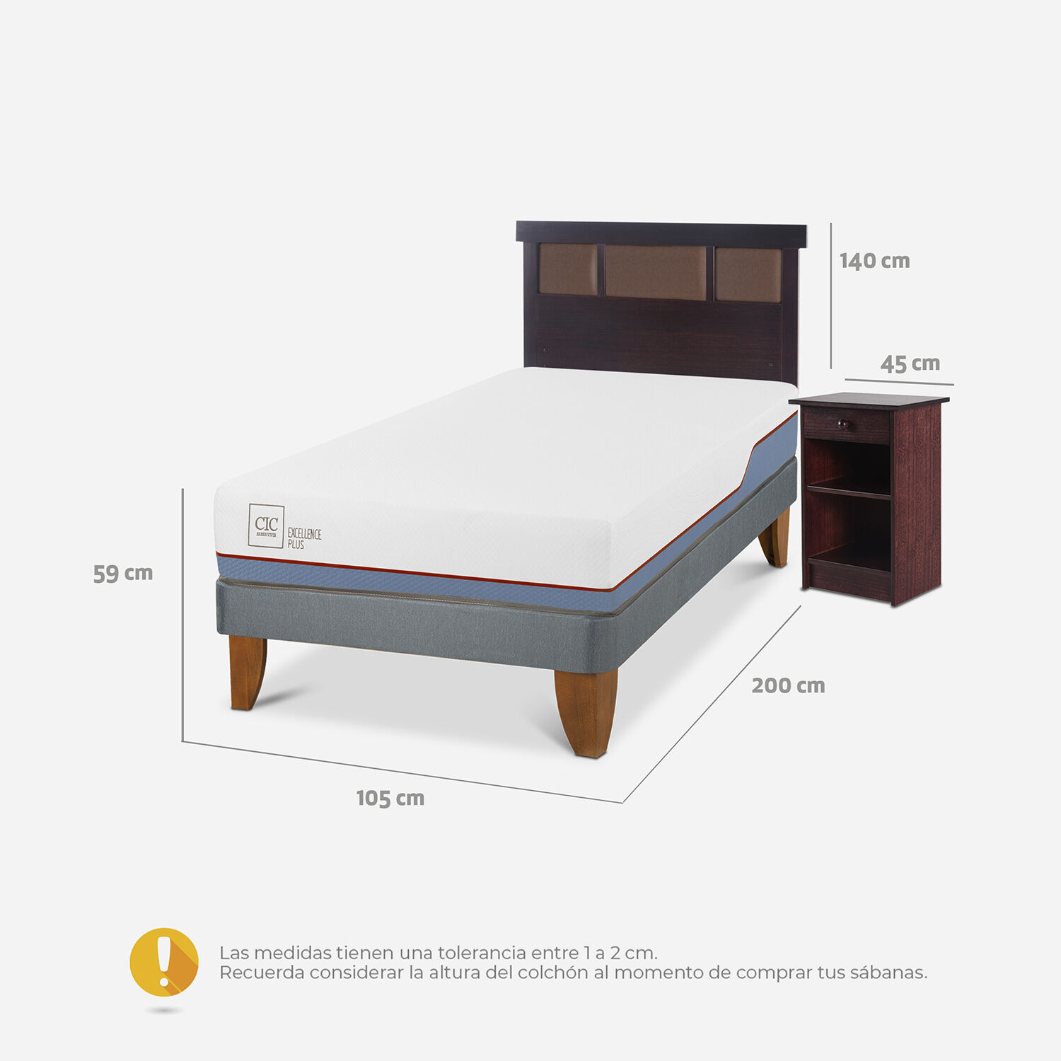 Cama Europea 1,5 Plazas Excellence Plus + Set Dublín Chocolate