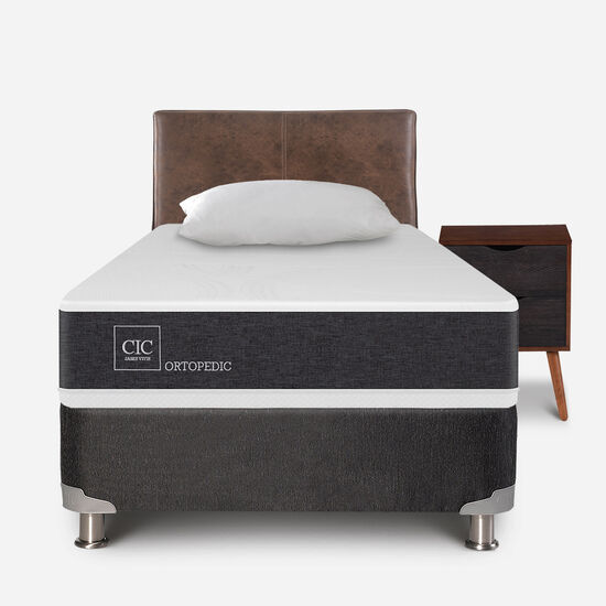 Box Spring 1.5 Plazas Ortopedic 5 Zonas + Almohada + Set Baker