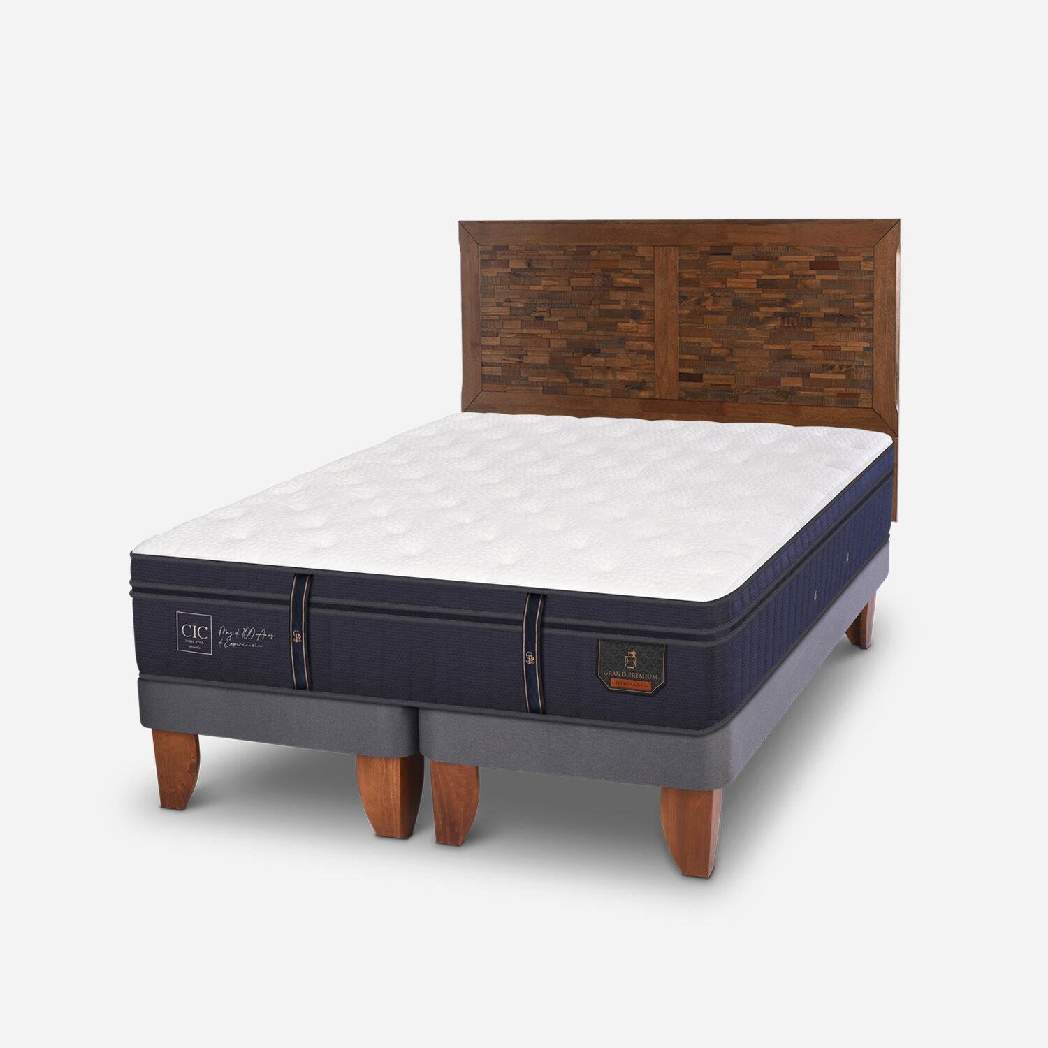 Cama Europea 2 Plazas Grand Premium Base Dividida + Respaldo Antique