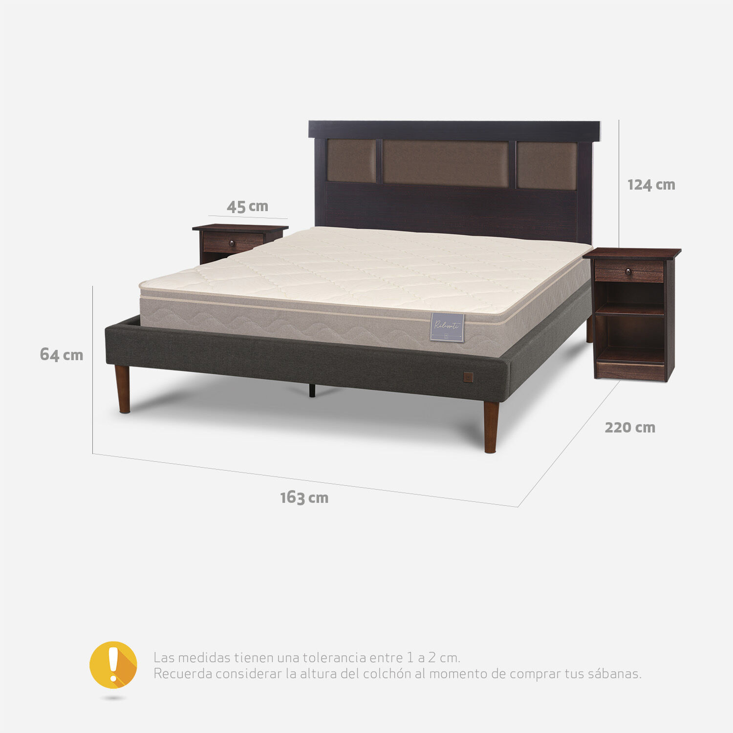 Cama Europea Curve 2 Plazas Rilassati + Set Dubl&iacute;n Chocolate