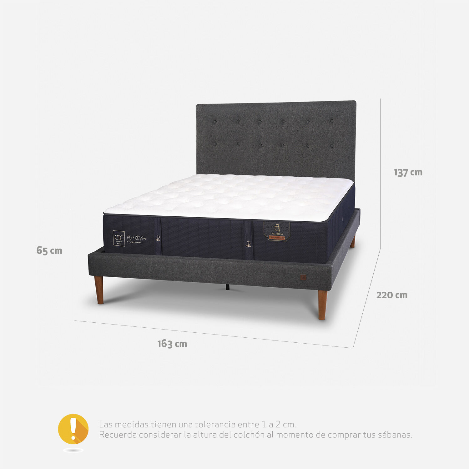 Cama Europea Curve 2 Plazas Premium + Respaldo &Eacute;ufrates