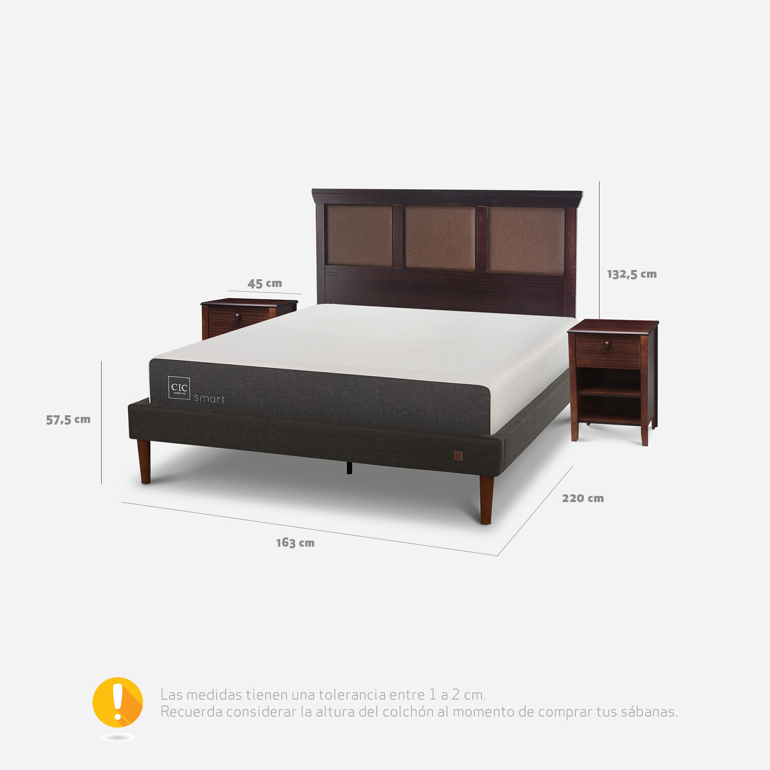 Cama Europea Curve 2 Plazas Smart + Set Torino Chocolate