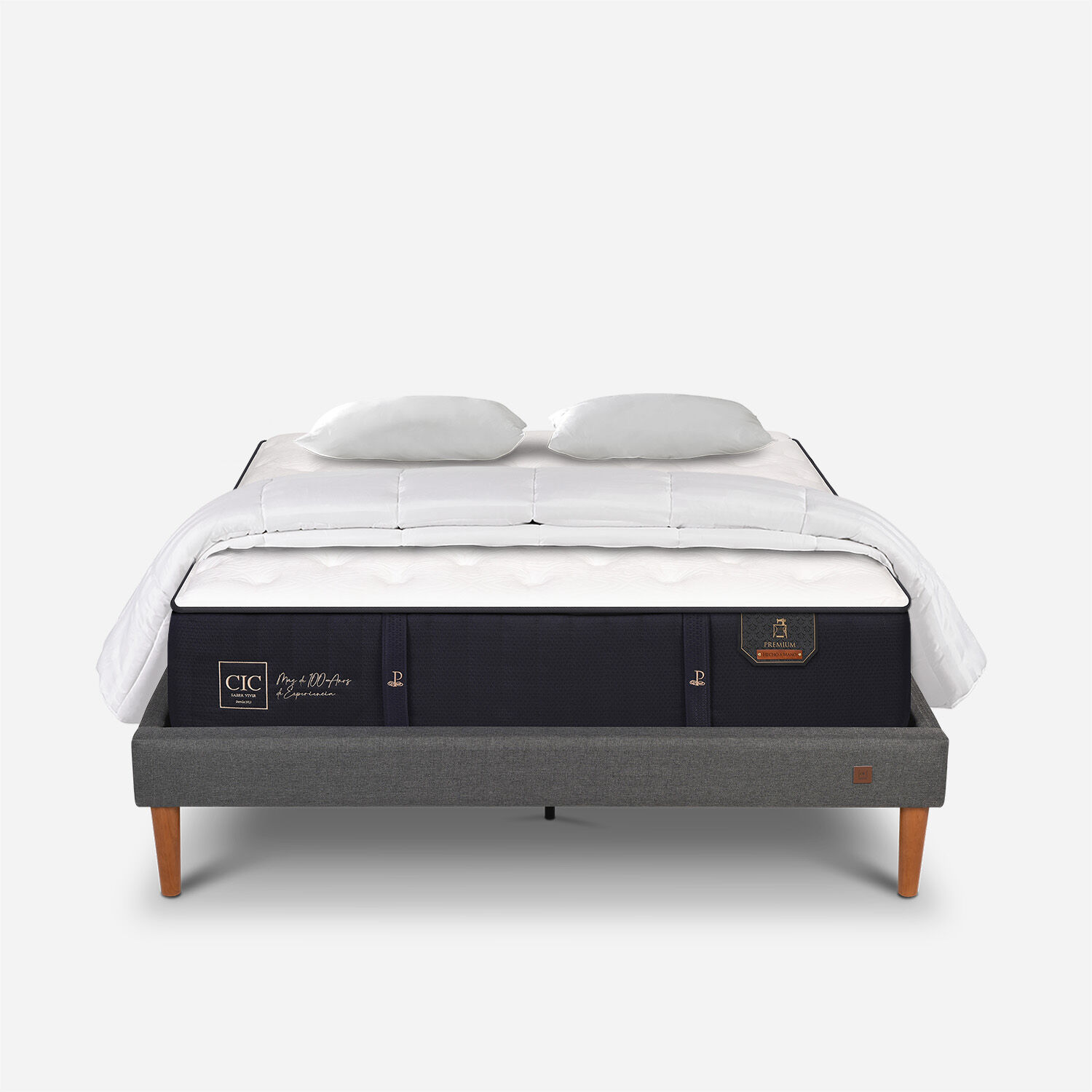 Cama Europea Curve 2 Plazas Premium + Almohadas + Plum&oacute;n