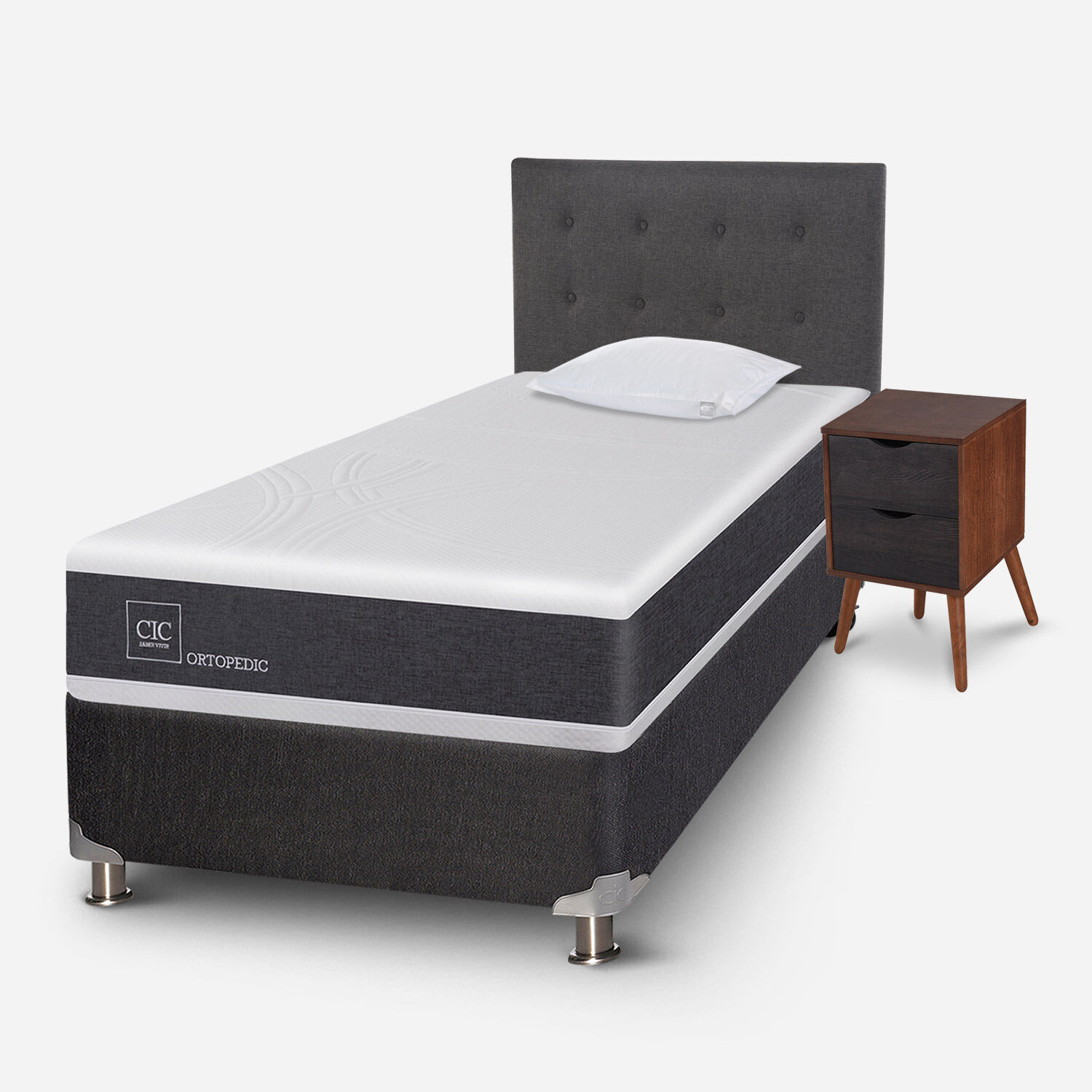 Box Spring 1,5 Plazas Ortopedic 5 Zonas + Almohada Viscoel&aacute;stica + Set &Eacute;ufrates