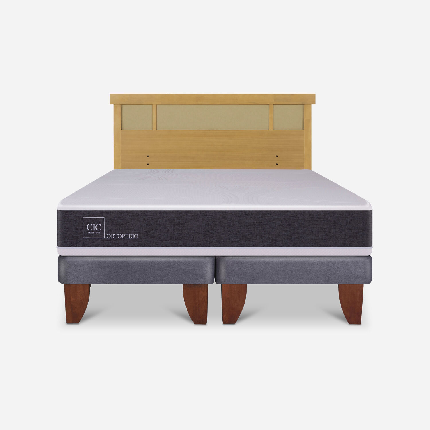 Cama Europea King Ortopedic + Respaldo Dubl&iacute;n Mostaza