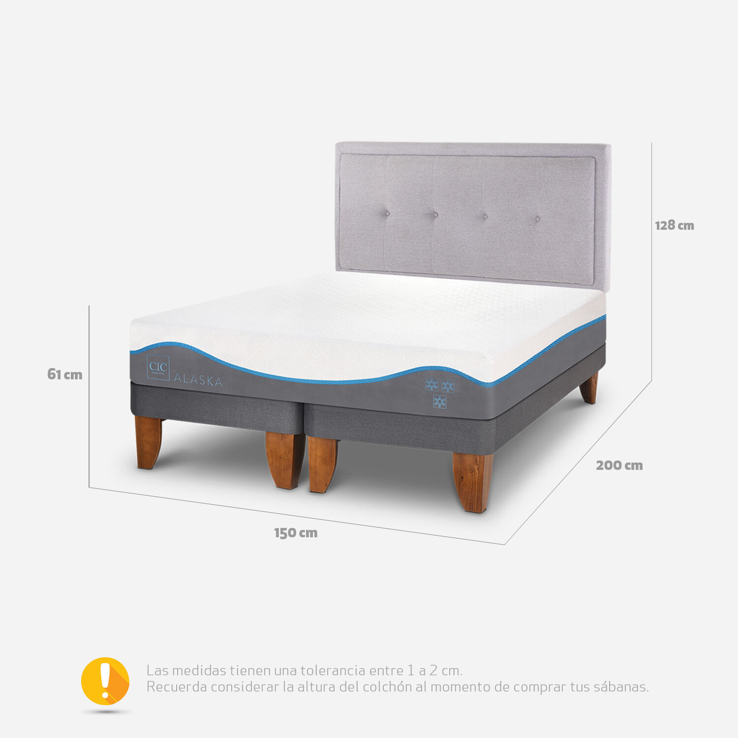 Cama Europea 2 Plazas Alaska Base Dividida + Respaldo Ganges