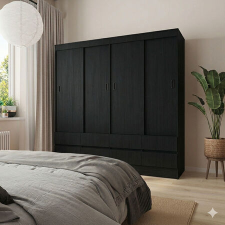 Cl&oacute;set Maule Cuatro Puertas Correderas Ocho Cajones Black