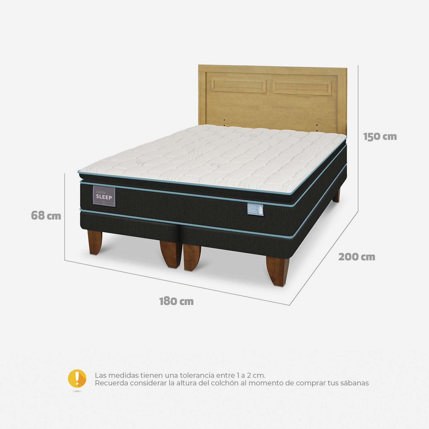 Cama Europea King Green Sleep + Respaldo Mil&aacute;n Mostaza