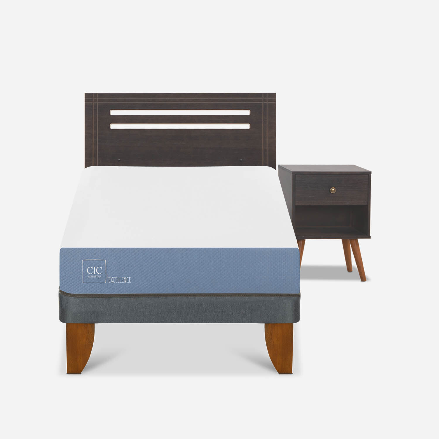 Cama Europea 1,5 Plazas Excellence + Set M&uacute;nich Gris