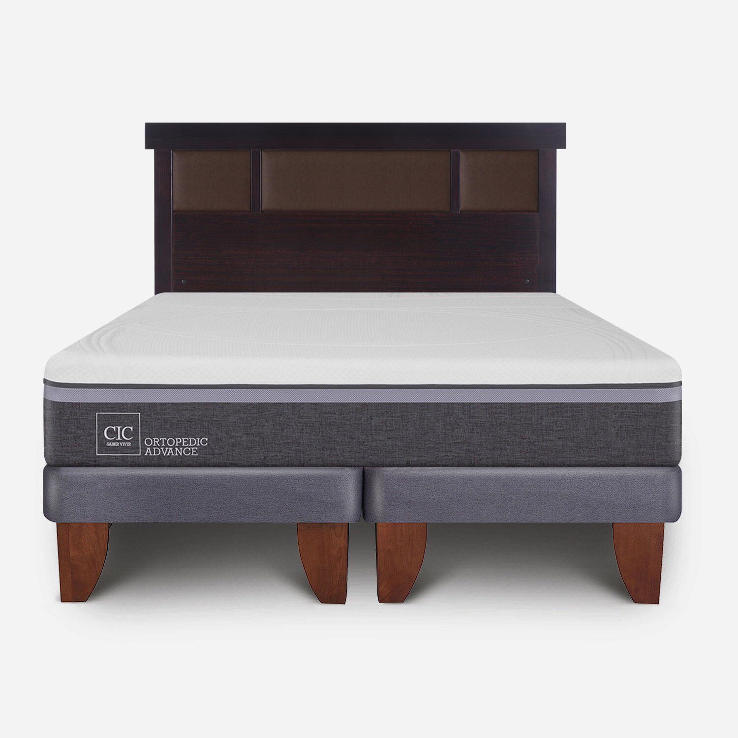 Cama Europea 2 Plazas Ortopedic Advance Base Dividida + Respaldo Dublín Chocolate