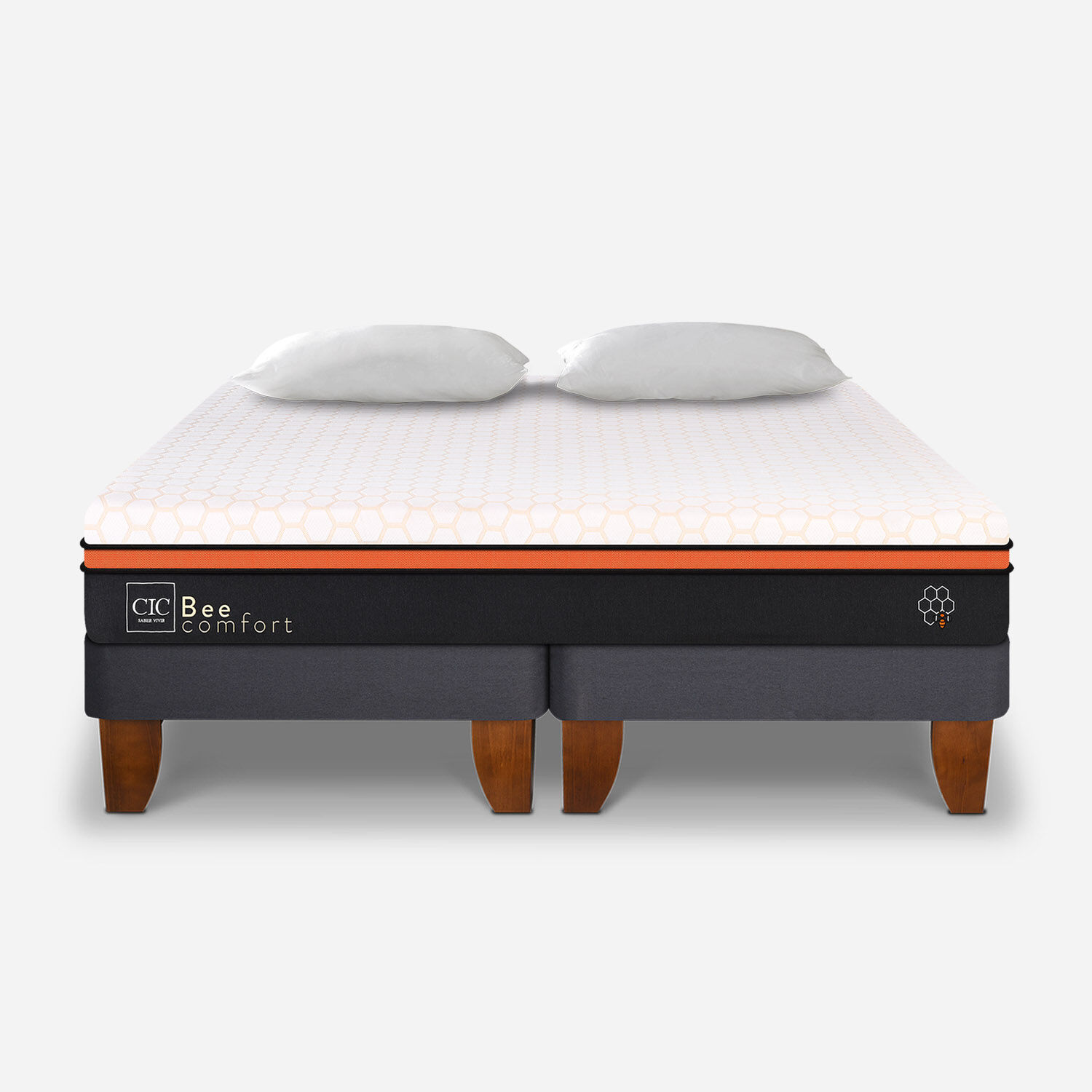 Cama Europea 2 Plazas Bee Comfort Base Dividida + Almohadas Viscoel&aacute;sticas