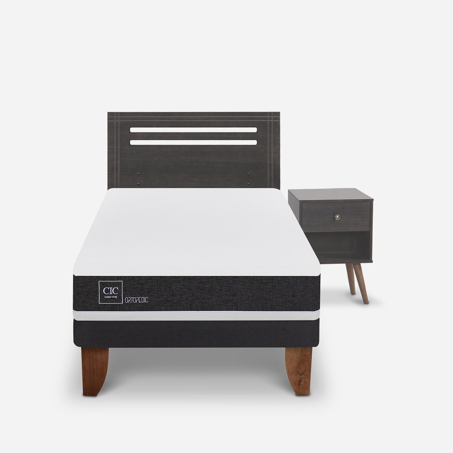 Cama Europea 1,5 Plazas Ortopedic + Set M&uacute;nich Gris