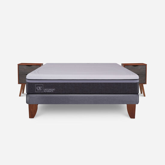 Cama Europea 2 Plazas Base Normal Ortopedic Advance + Veladores Níger