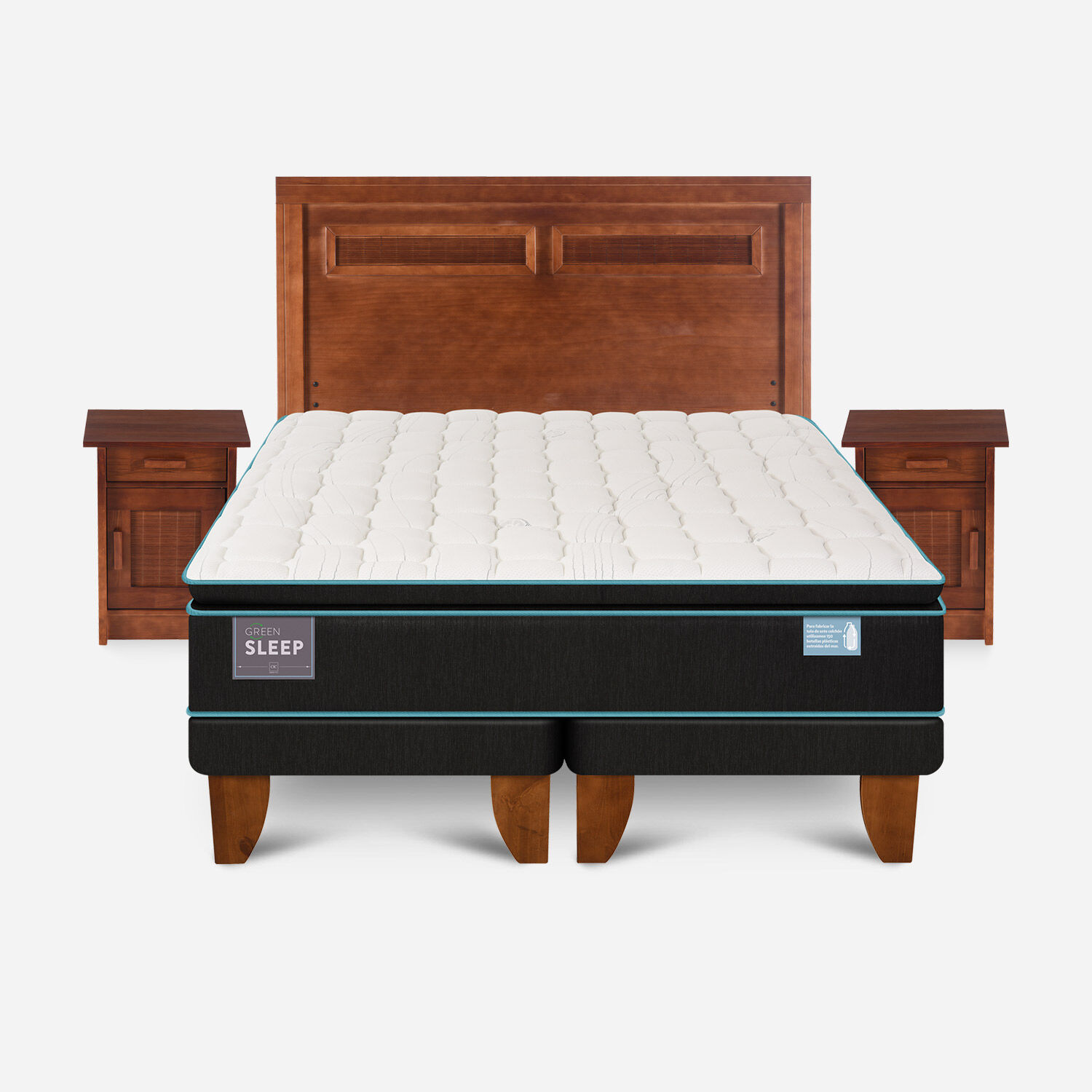 Cama Europea 2 Plazas Green Sleep Base Dividida + Set Milán Caramel