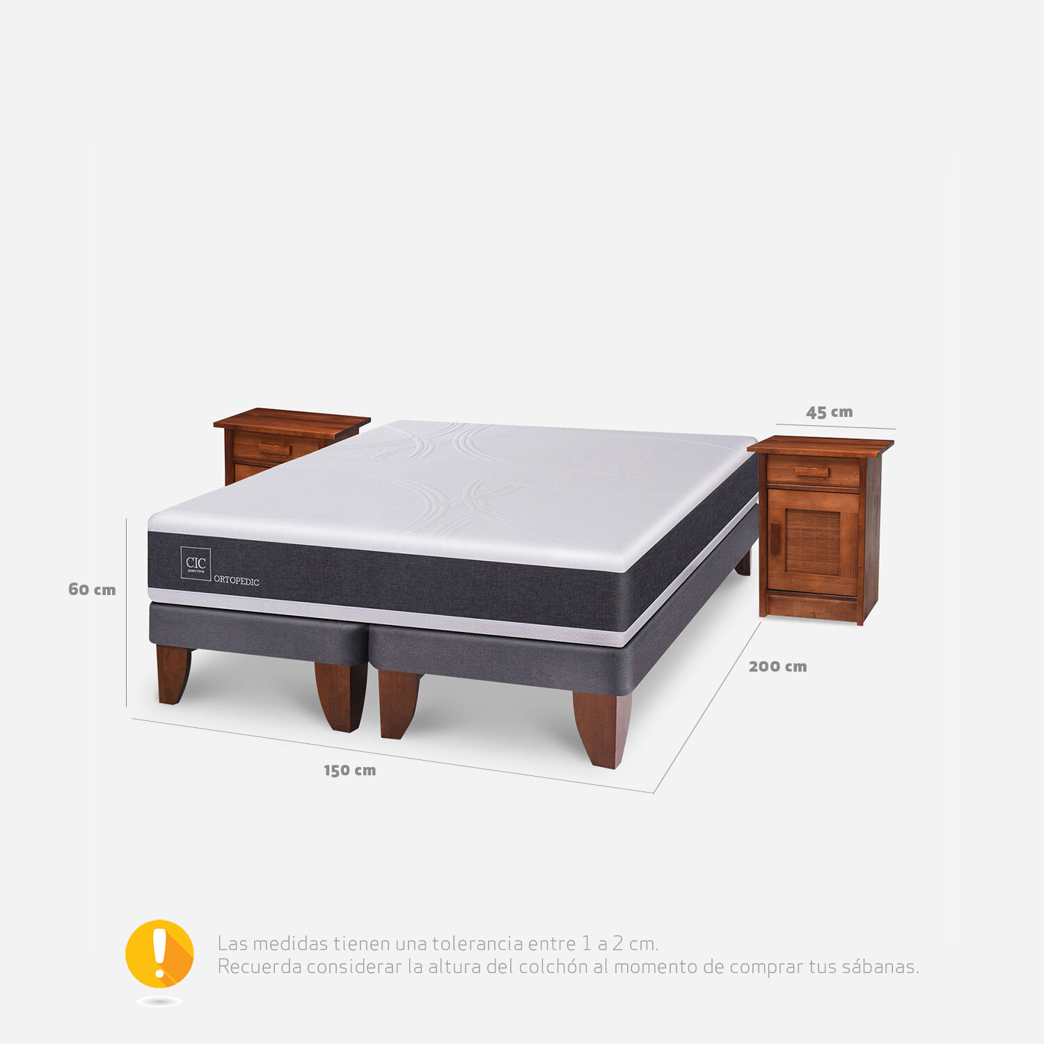Cama Europea 2 Plazas Ortopedic Base Dividida + Veladores Mil&aacute;n Caramel