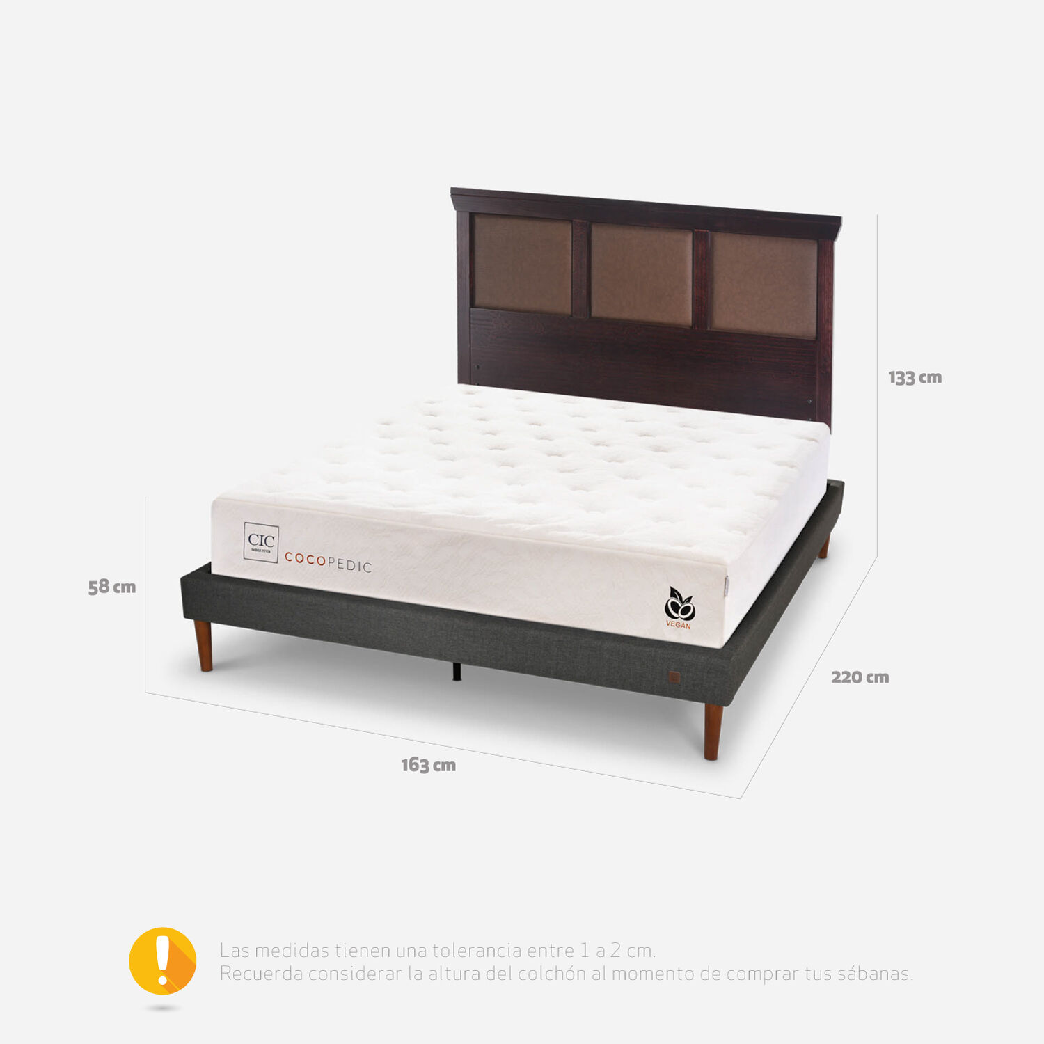 Cama Europea Curve 2 Plazas Cocopedic + Respaldo Torino Chocolate