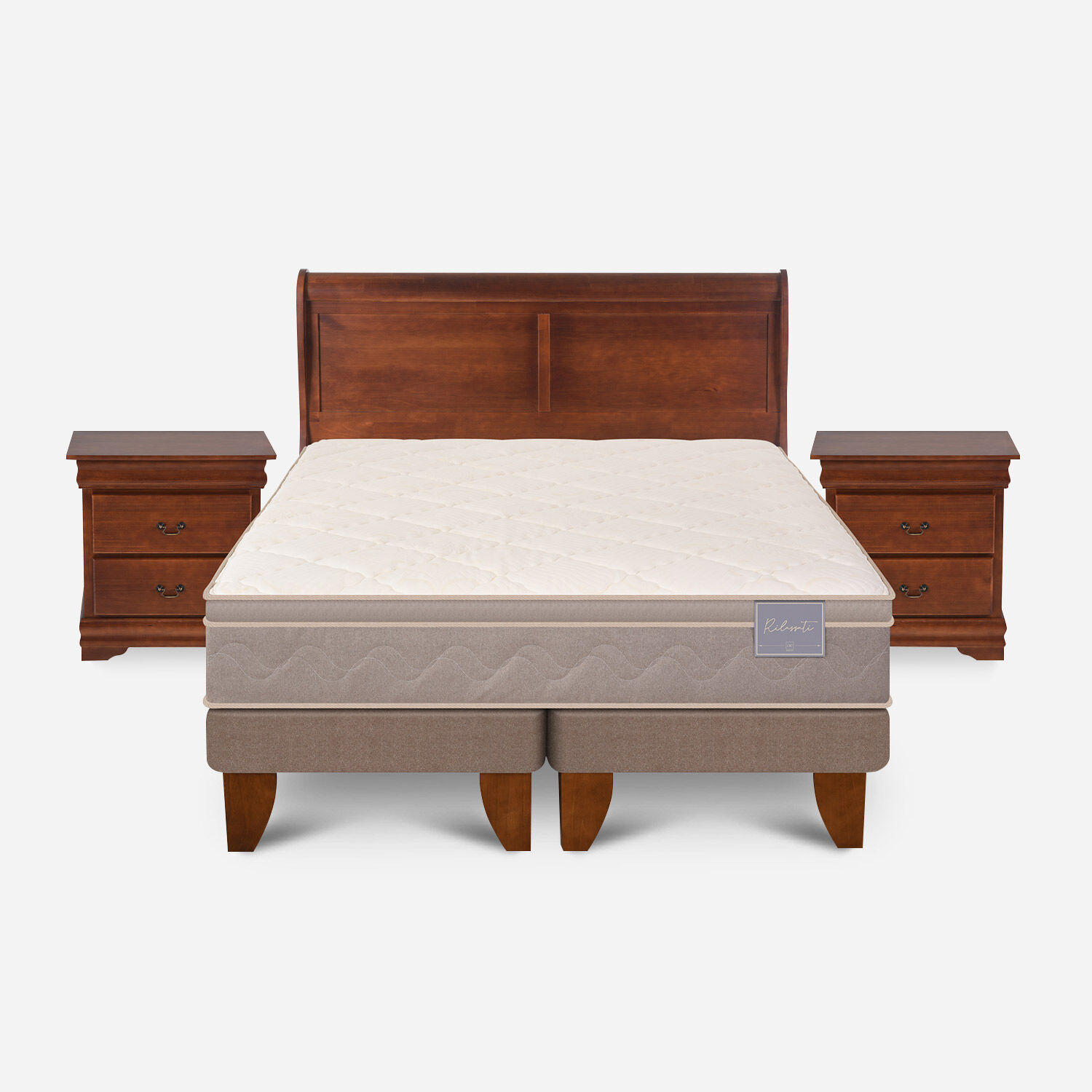 Cama Europea 2 Plazas Rilassati Base Dividida + Set Mir&oacute; Caramel