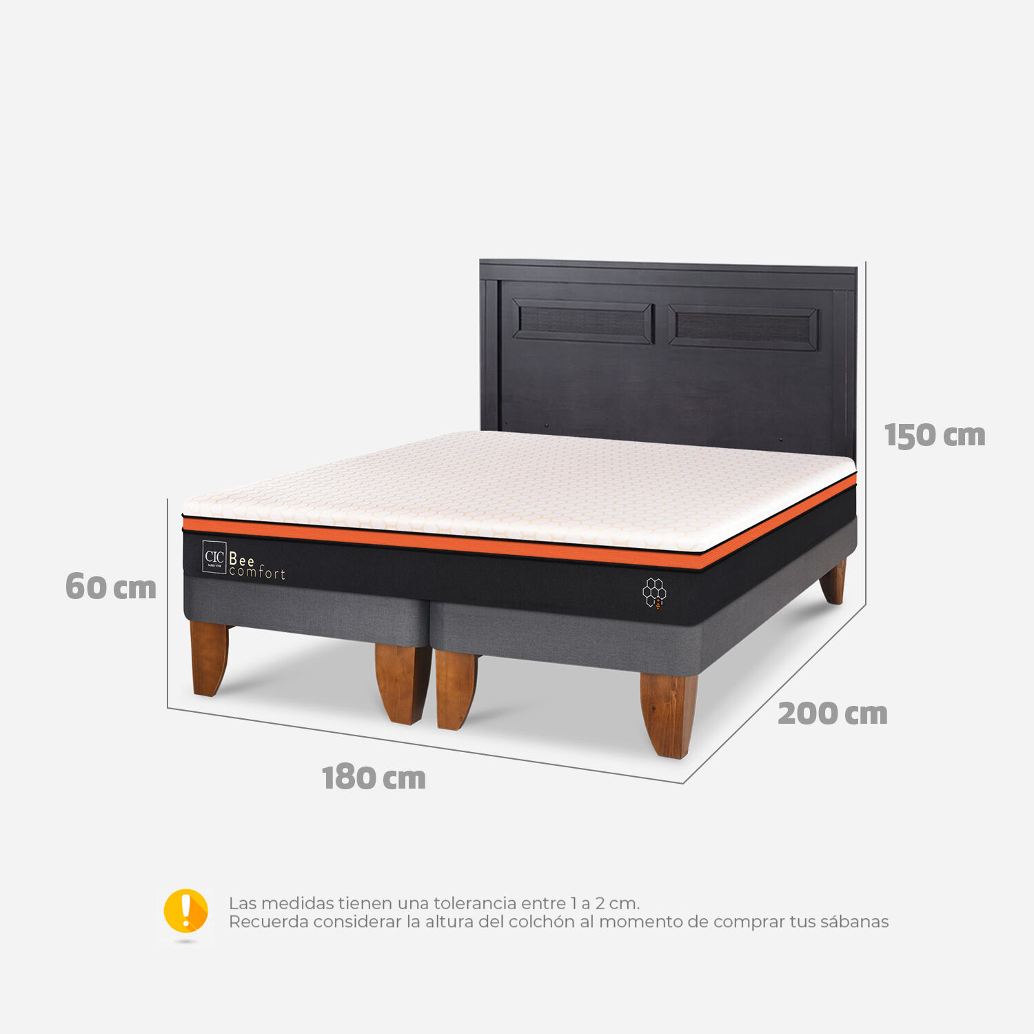 Cama Europea King Bee Comfort + Respaldo Mil&aacute;n Negro