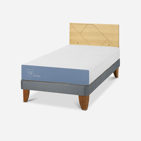 Cama Europea 1,5 Plazas Excellence + Respaldo Villarrica Mostaza