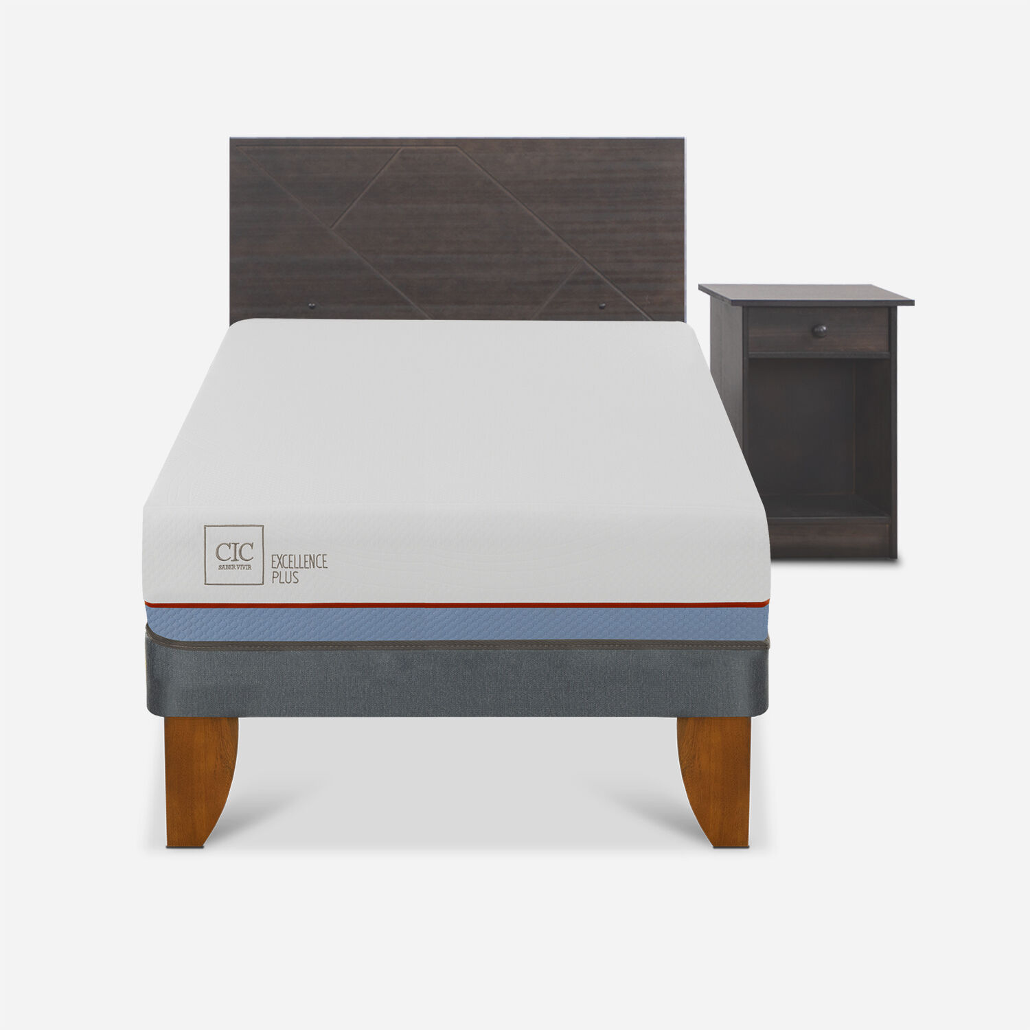 Cama Europea 1,5 Plazas Excellence Plus + Set Villarrica Gris