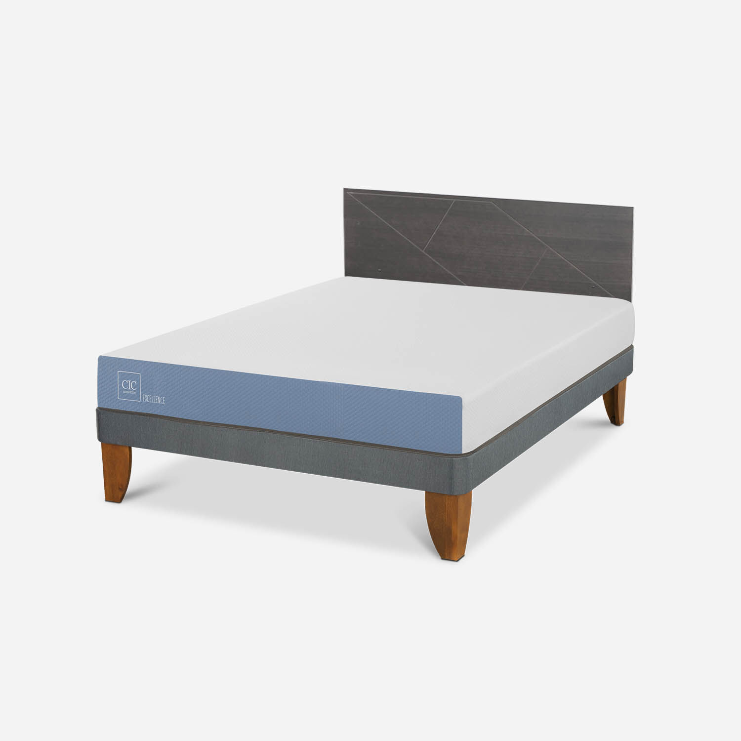 Cama Europea 2 Plazas Excellence Base Normal + Respaldo Villarrica Gris