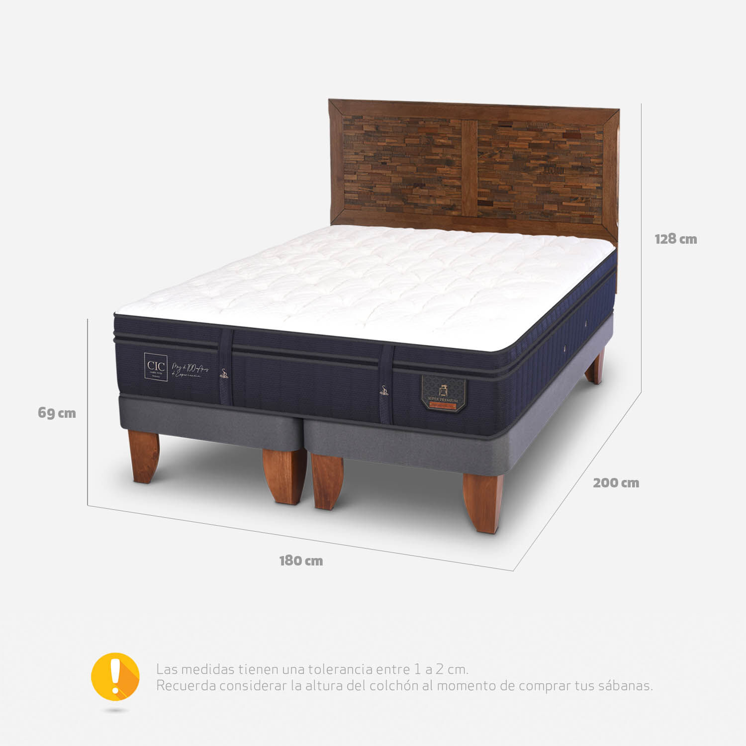 Cama Europea King Super Premium + Respaldo Antique