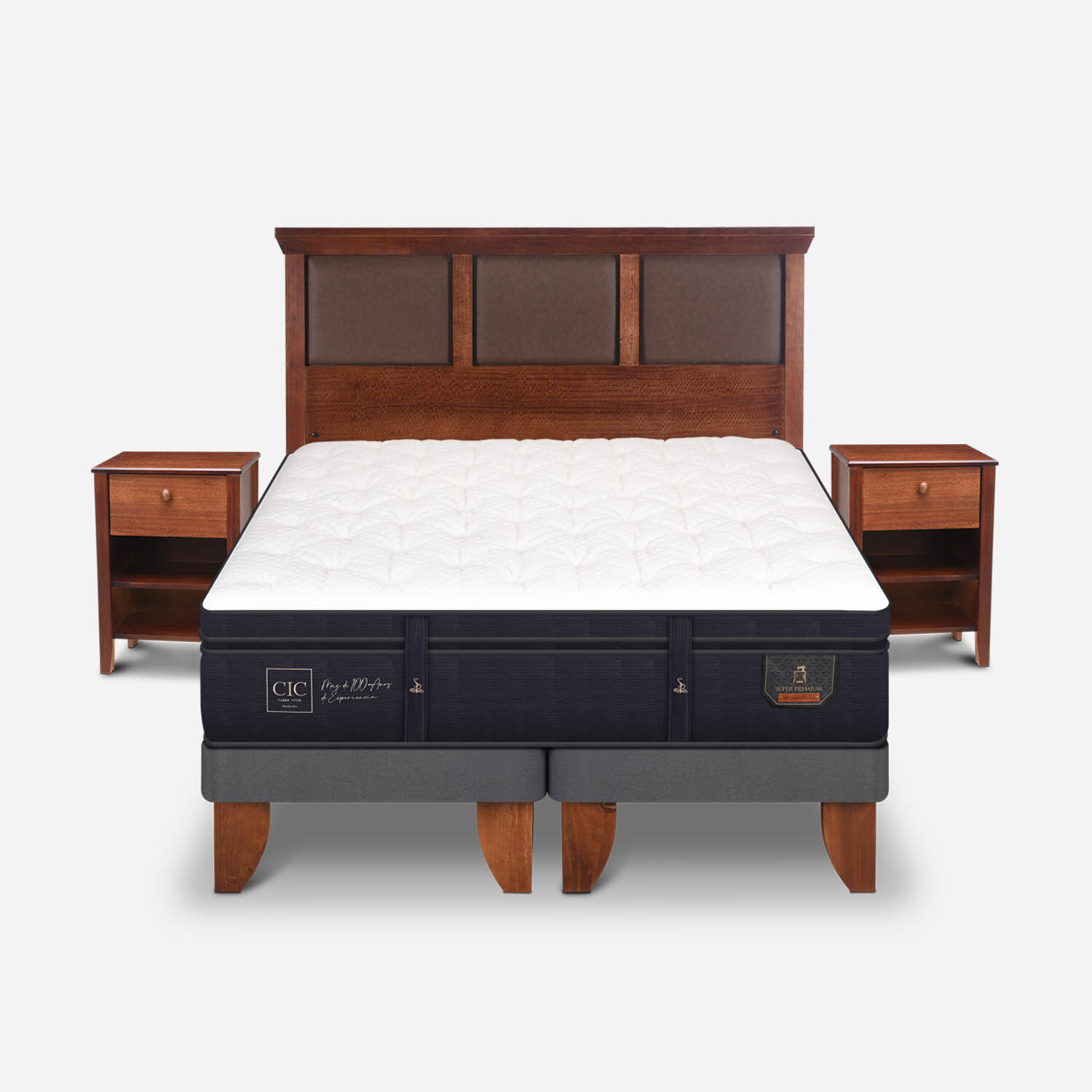 Cama Europea 2 Plazas Super Premium Base Dividida + Set Torino Caramel